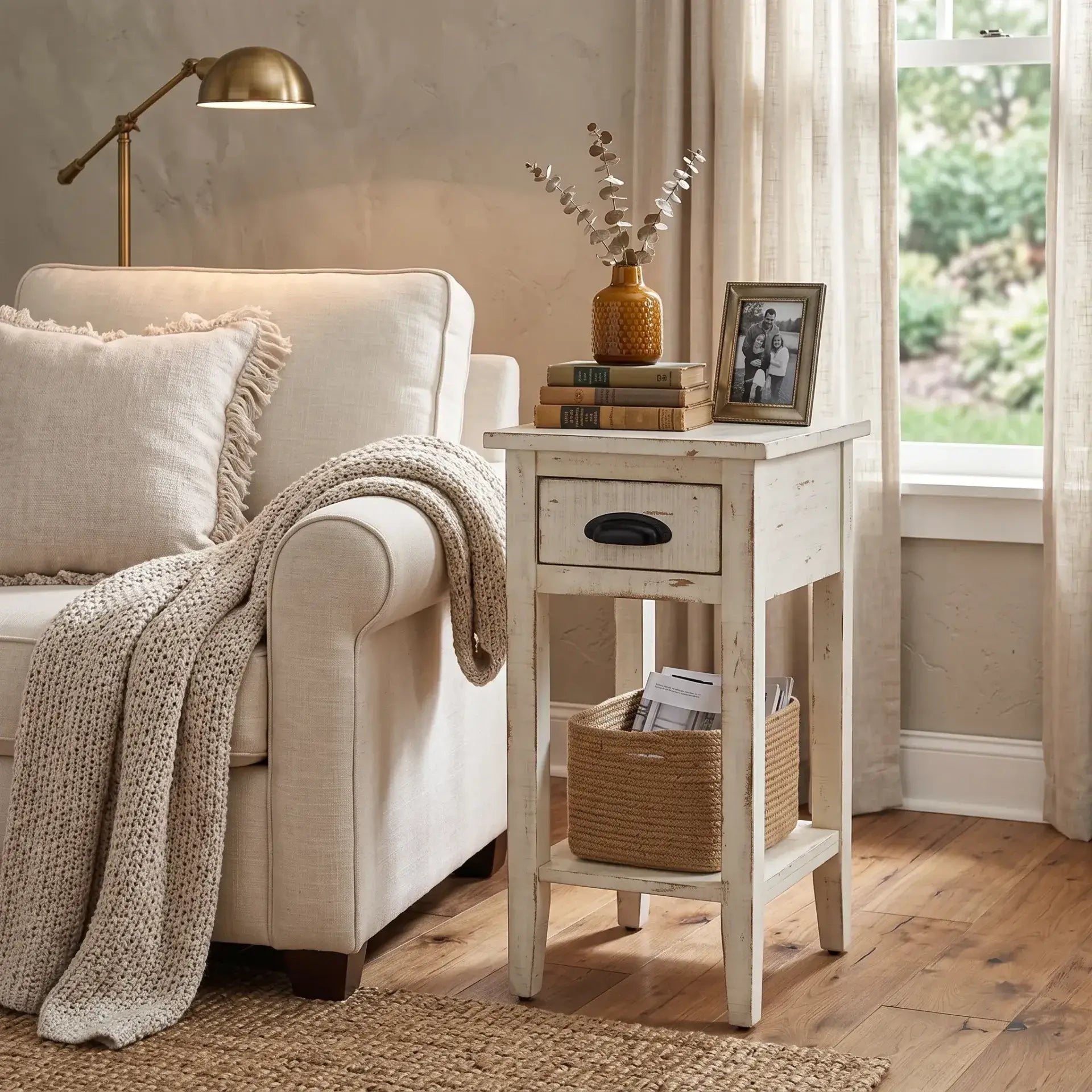 Sunny Designs Marina White Sand Chair Side Table