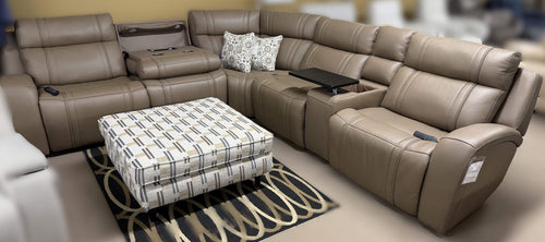 6 Pc Power Leather Sectional W/ Drop Down Table & Air Massage
