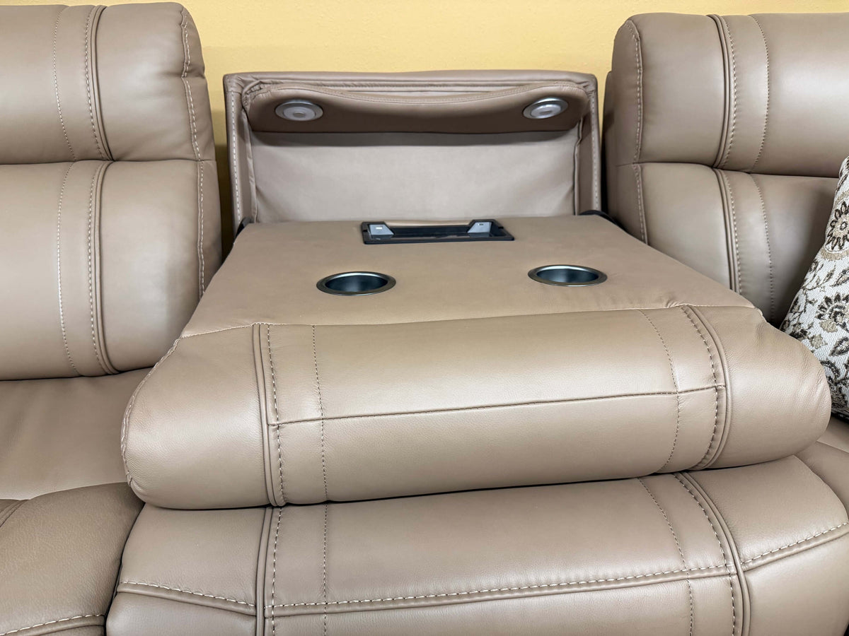 6 Pc Power Leather Sectional W/ Drop Down Table & Air Massage