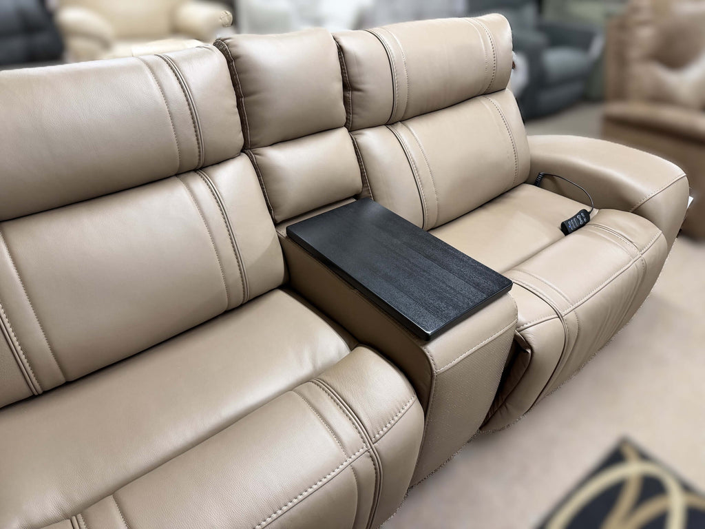 6 Pc Power Leather Sectional W/ Drop Down Table & Air Massage