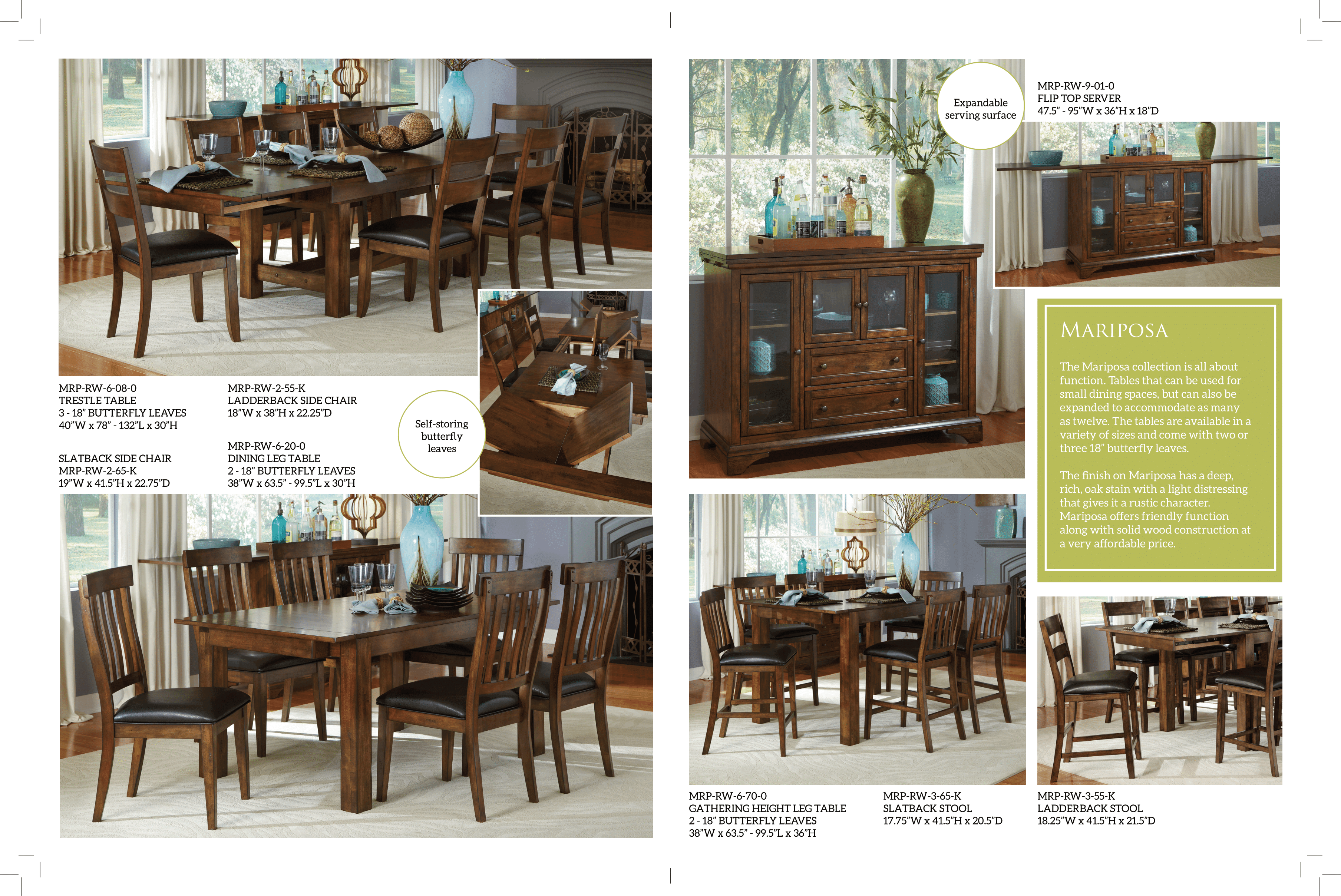A-America Mariposa Rustic Whisky Gathering Table & 6 Chairs
