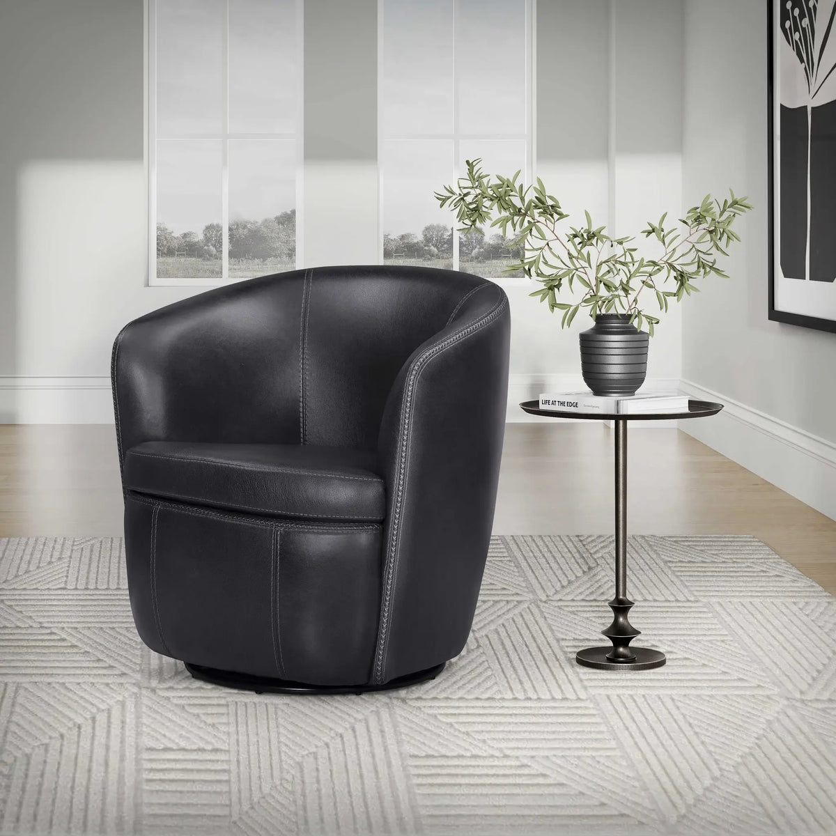 BAROLO Vintage Onyx Swivel Club Chair