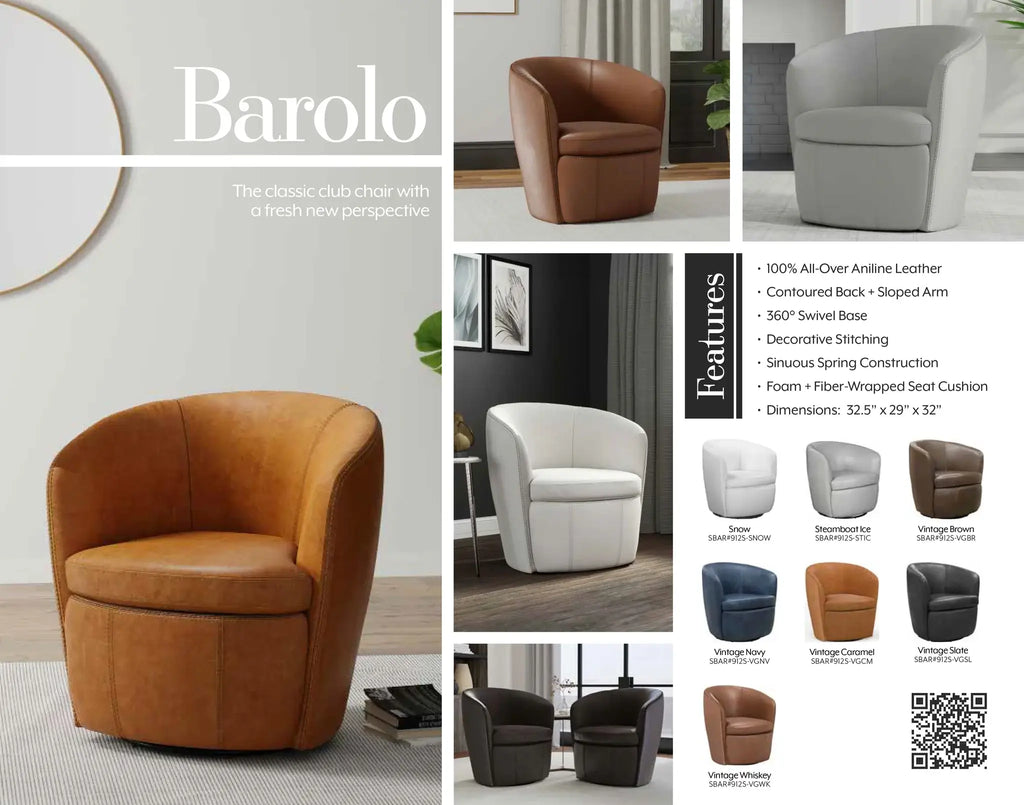 BAROLO Vintage Onyx Swivel Club Chair
