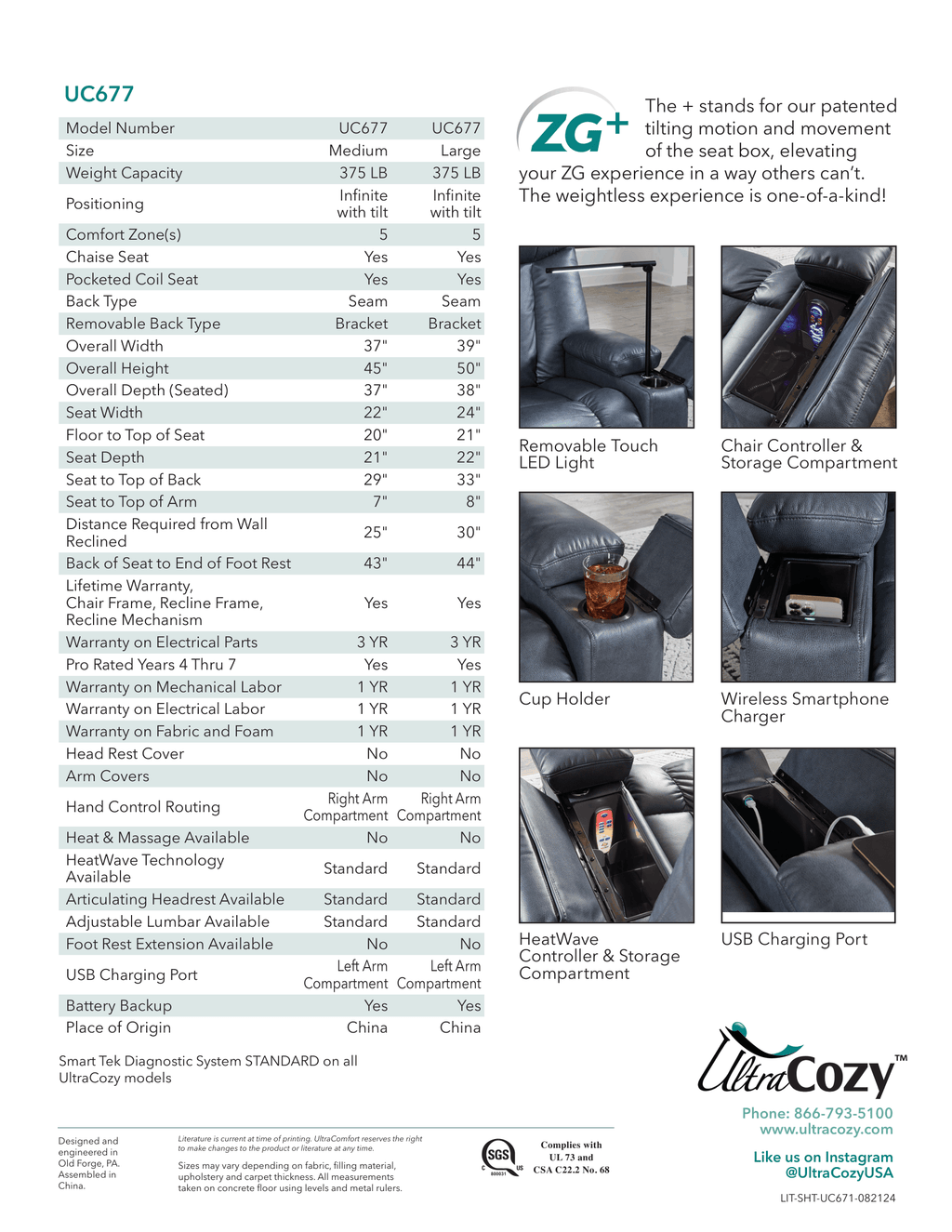 UC677 5 Zone Power Recliner Large With HeatWave