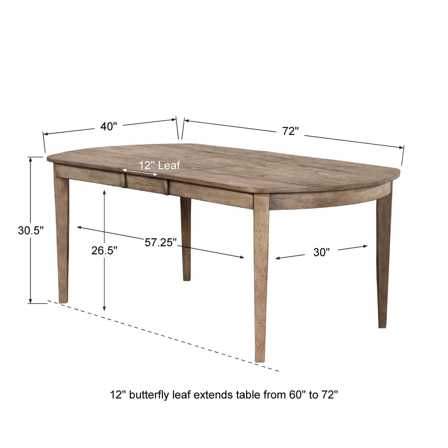 Winners Only Grandview Leg Table w/ 12" Butterfly Leaf 5 Pc Set