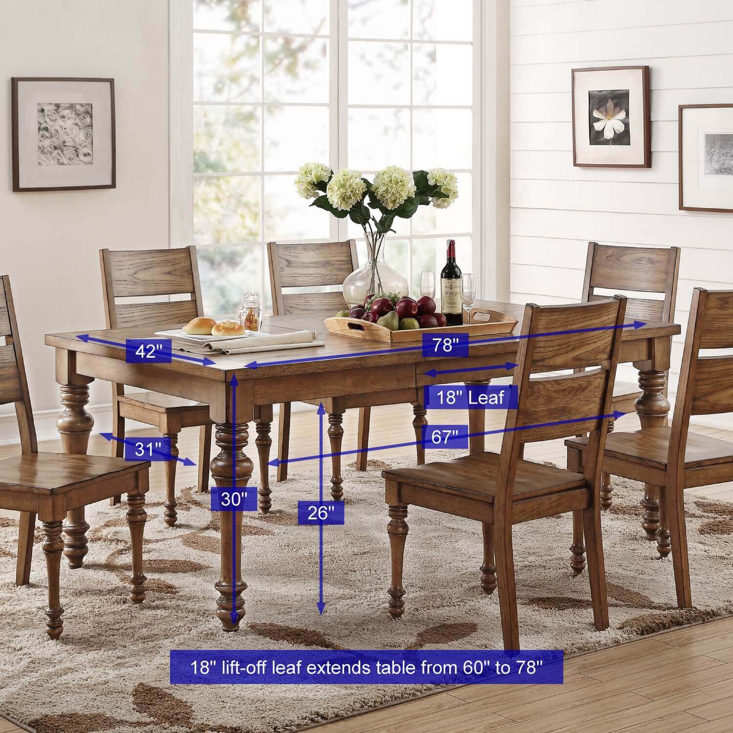 Glendale 78" Leg Table & 4 Chairs SET