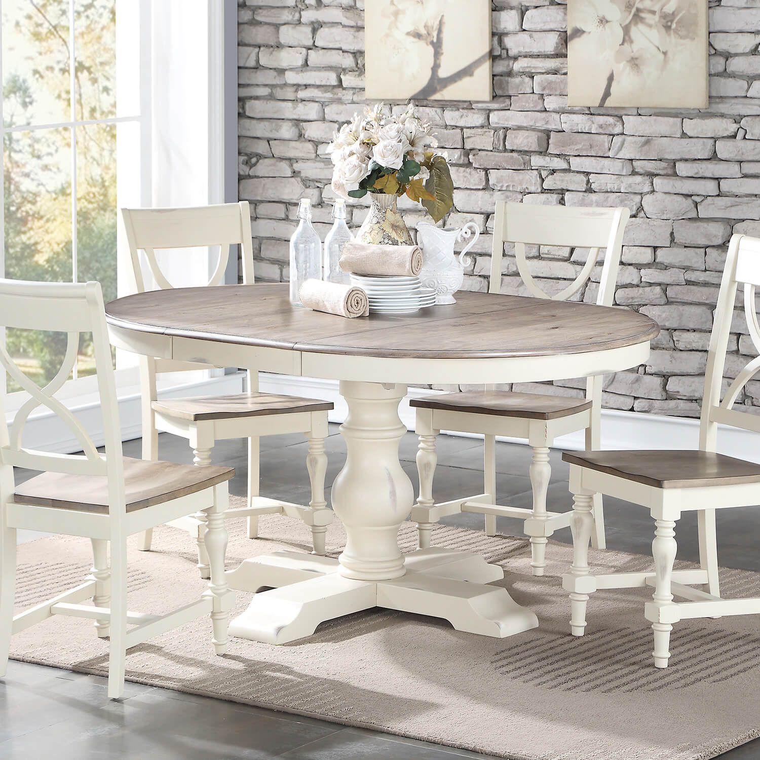 Torrance 66" Pedestal Table w/ 18" Leaf Table & 4 Chair Set
