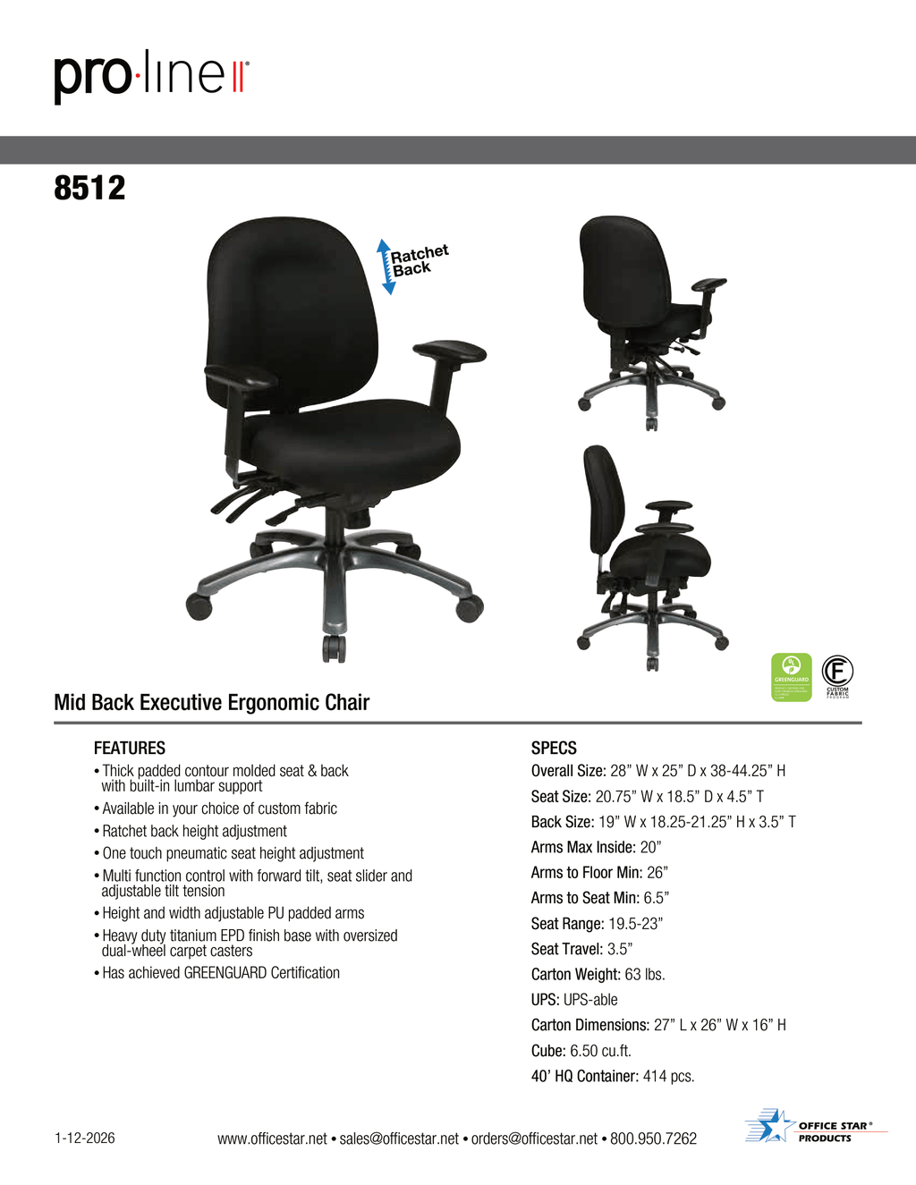 Multi-Function Mid Back Chair with Seat Slide