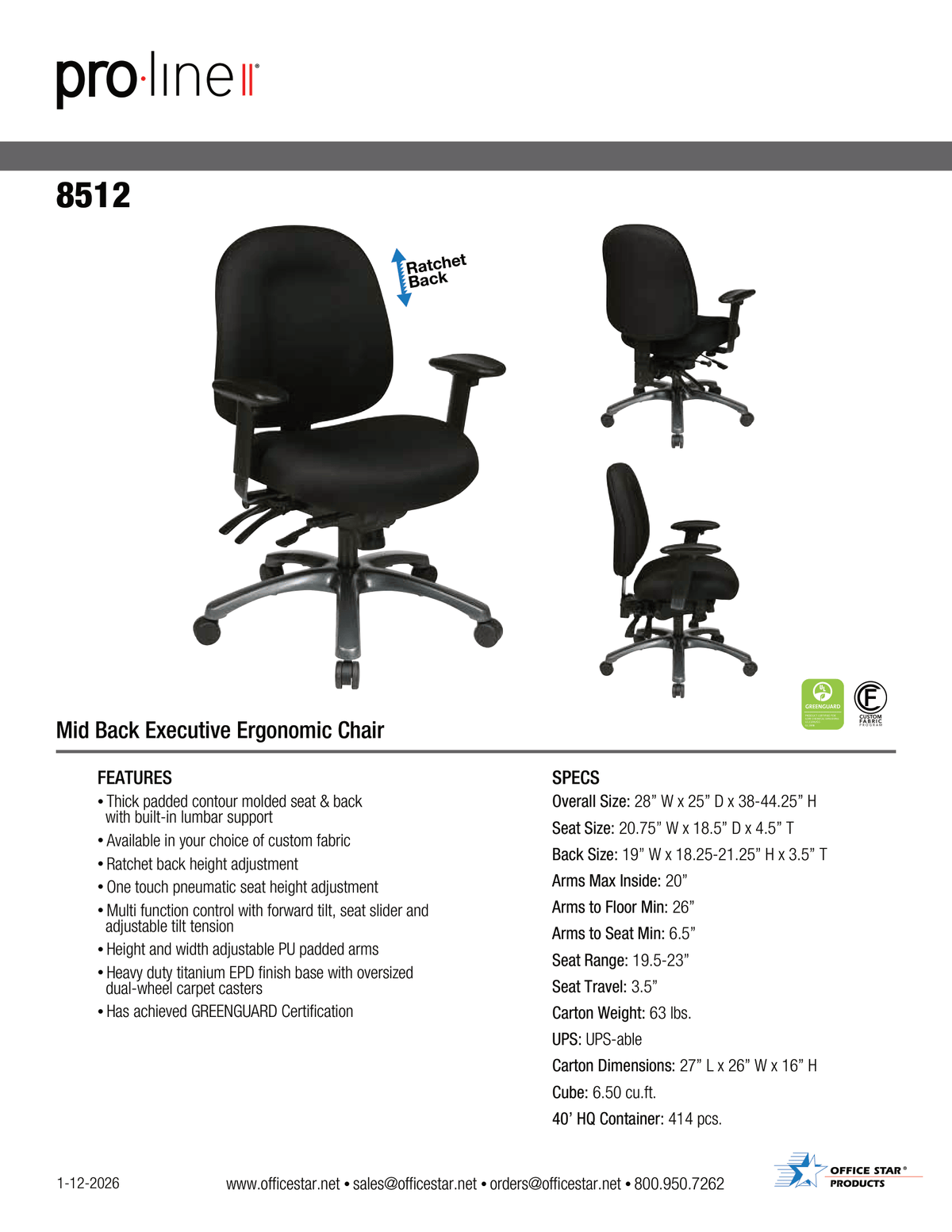 Multi-Function Mid Back Chair with Seat Slide