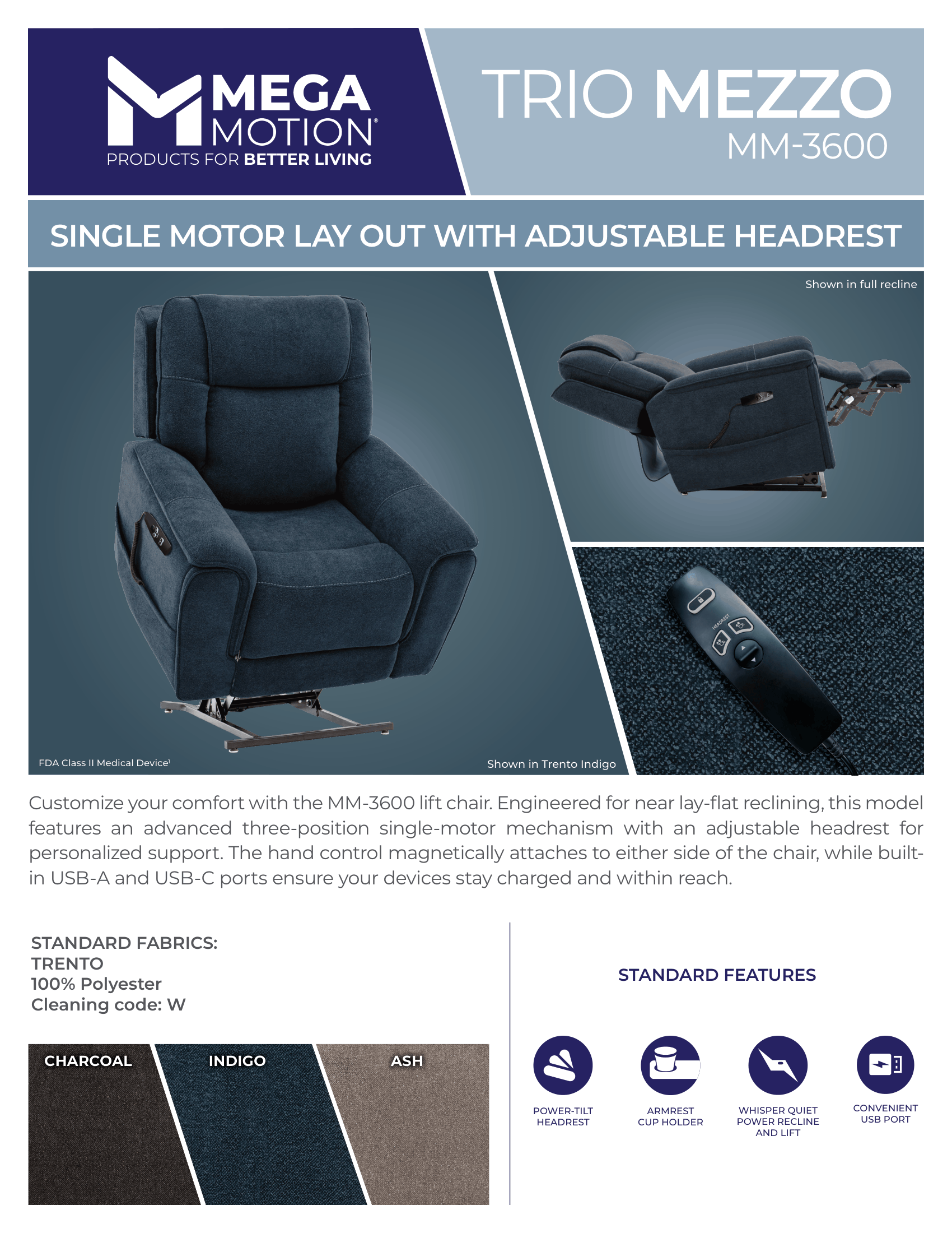 TRIO MEZZO Power Lift Recliner MM-3600