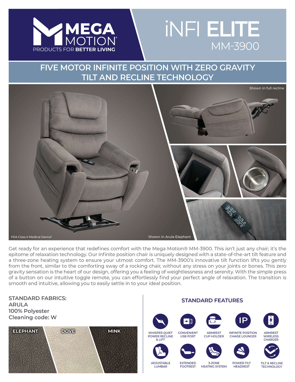 iNFI ELITE Power Lift Recliner MM-3900